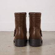 Women's Brown Plain-Toe Leather Biker Boots — Slingsby