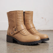 Women's Tan Plain-Toe Leather Biker Boots — Slingsby