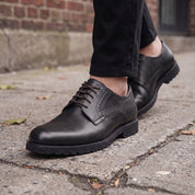 Men's Black Plain-Toe Leather Derbys — Birling