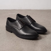 Men's Black Plain-Toe Leather Derby Shoes — Hiscott