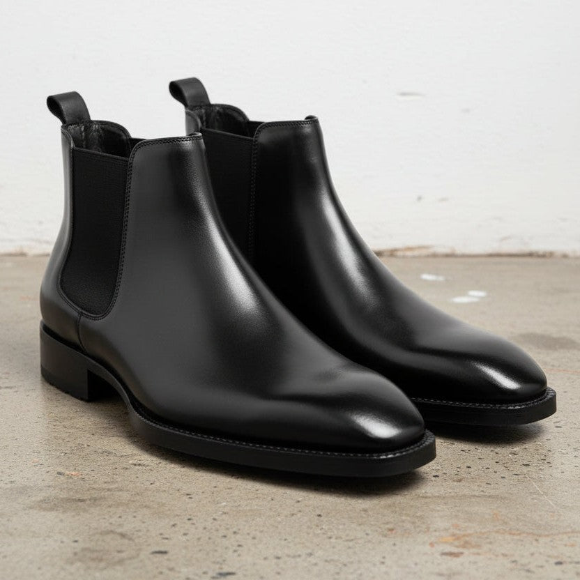Men's Black Plain-Toe Leather Chelsea Boots — Connolly