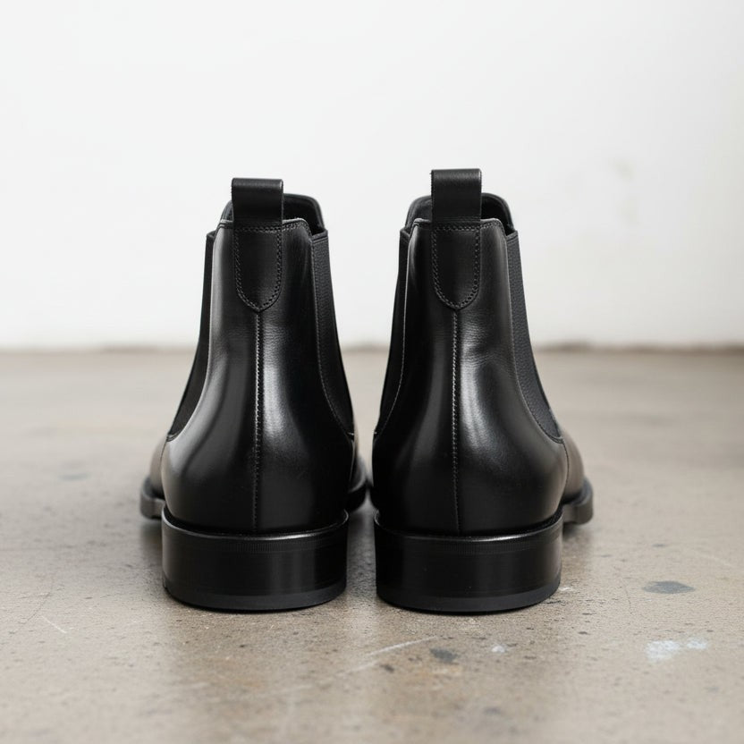 Men's Black Plain-Toe Leather Chelsea Boots — Connolly