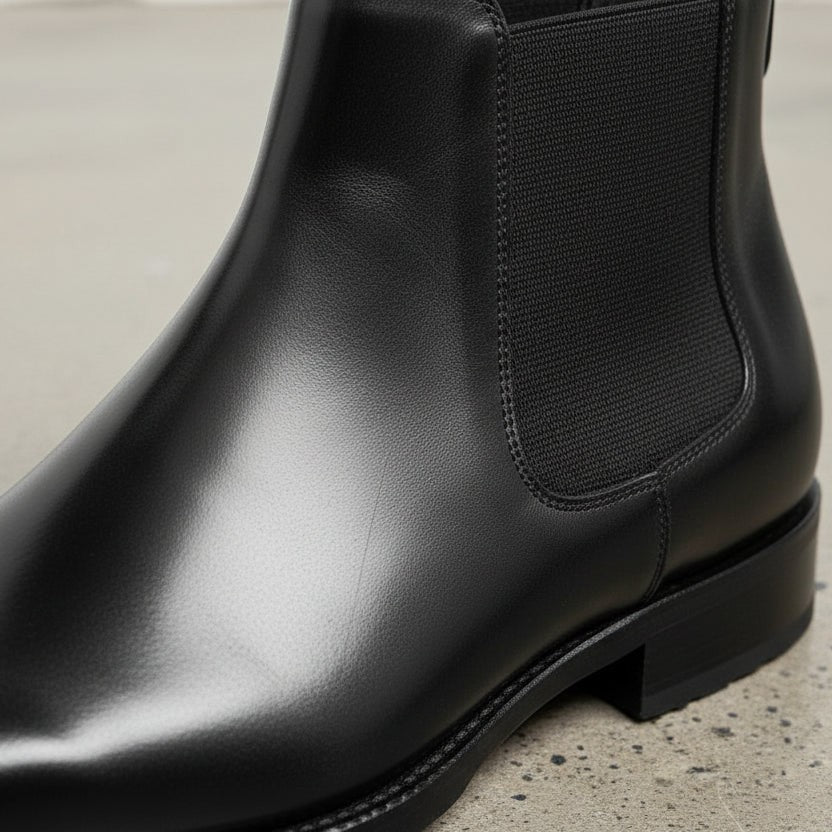 Men's Black Plain-Toe Leather Chelsea Boots — Connolly