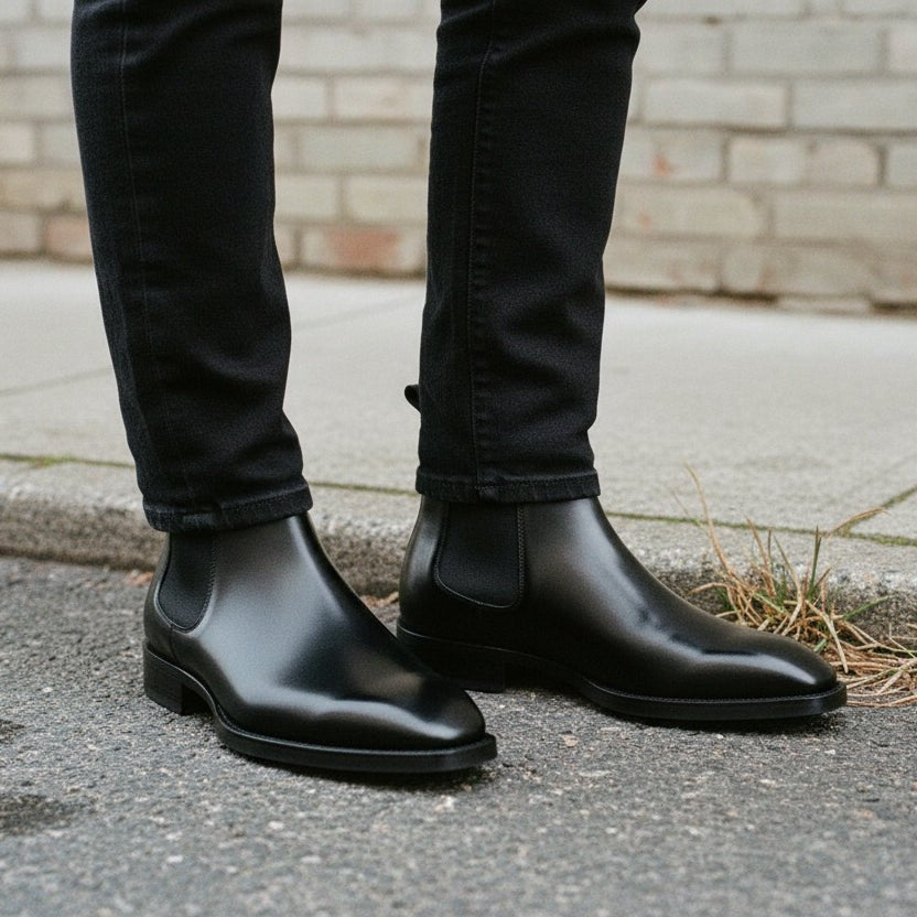Men's Black Plain-Toe Leather Chelsea Boots — Connolly