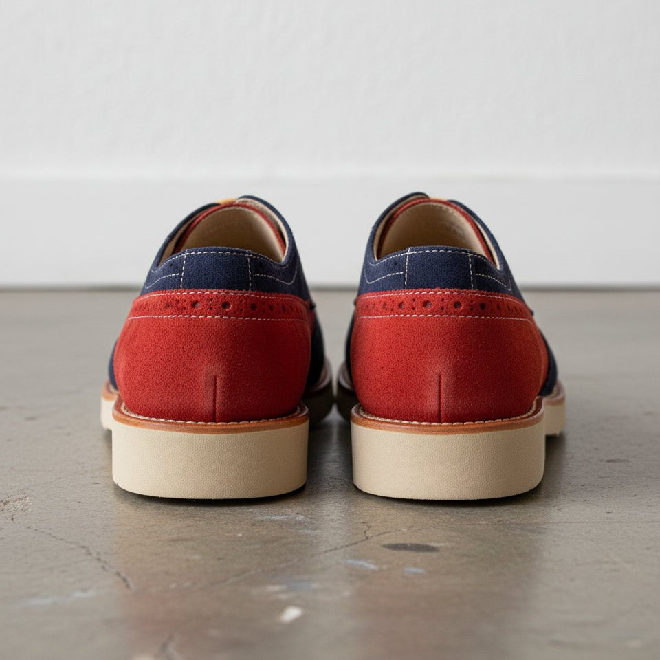 Men's Red and Navy Two-Tone Wingtip Suede Derby Shoes — Goodall