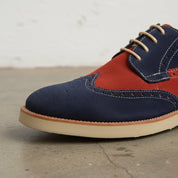 Men's Red and Navy Two-Tone Wingtip Suede Derby Shoes — Goodall