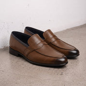 Men's Brown and Black Apron-Toe Leather Penny Loafers — Cheltenham