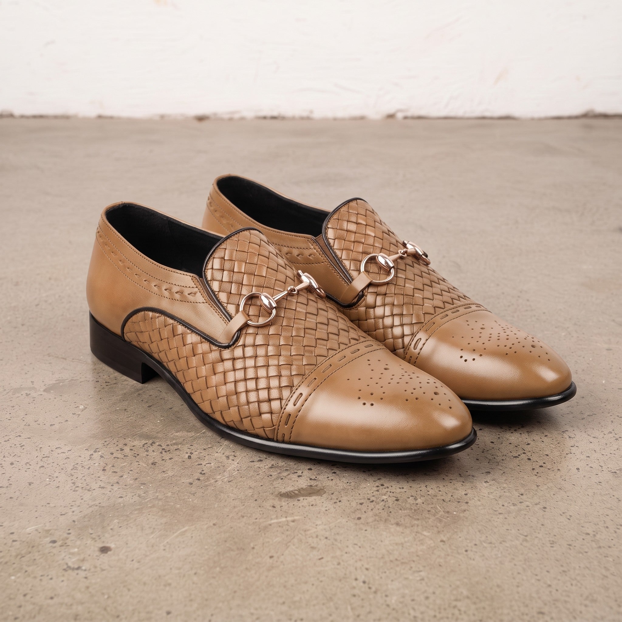 Men's Tan Cap-Toe Leather Bit Loafers — Hodson
