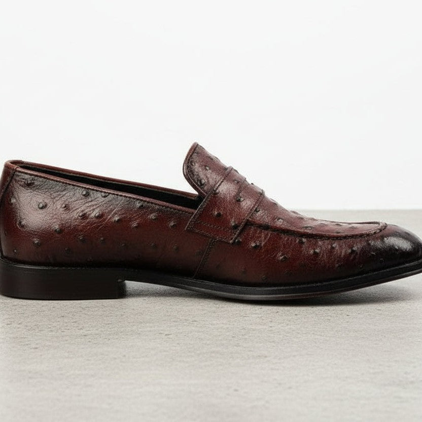 Men's Reddish-Brown Crocodile-Embossed Leather Penny Loafers — Brockton