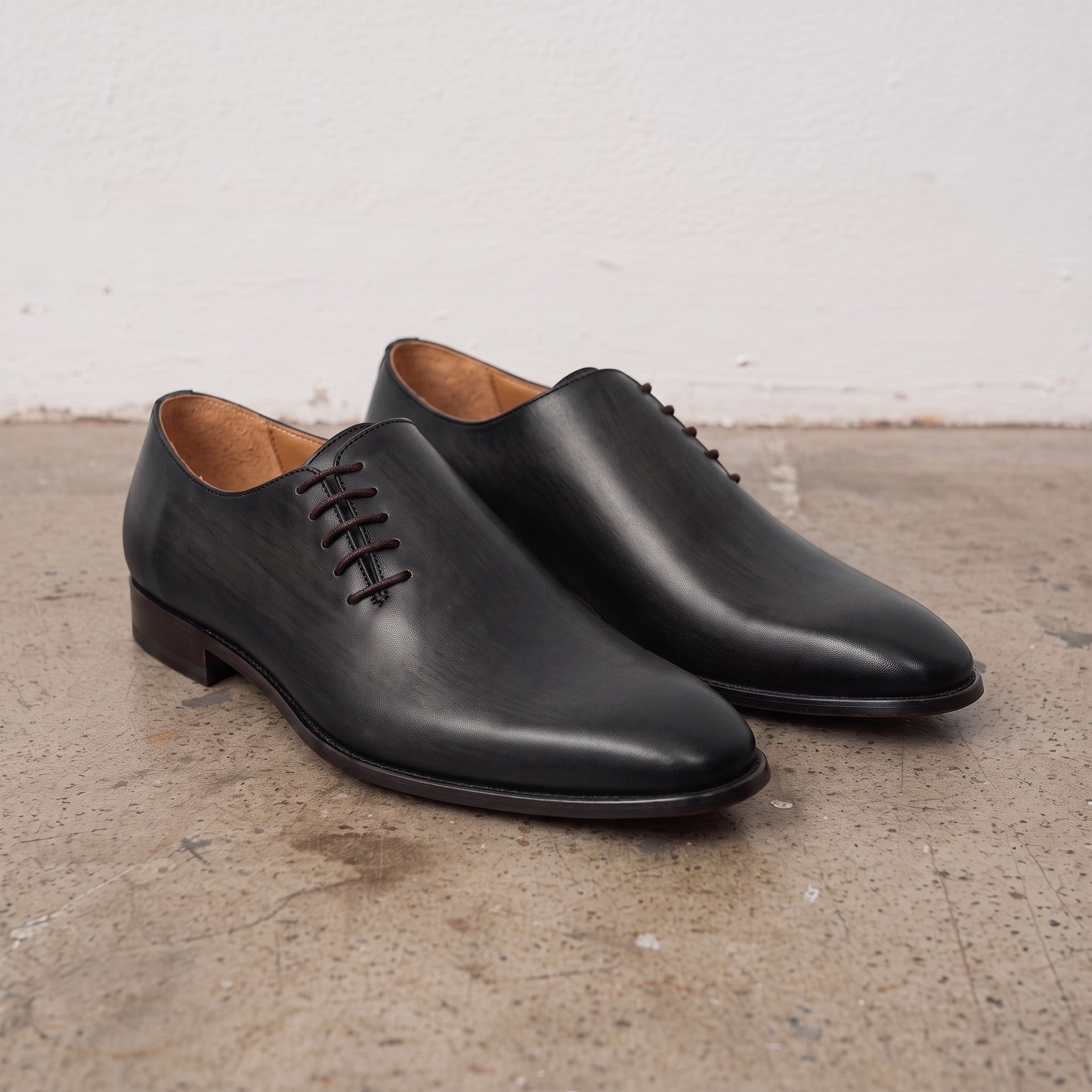 Men's Black Wholecut Leather Oxfords — Perceval