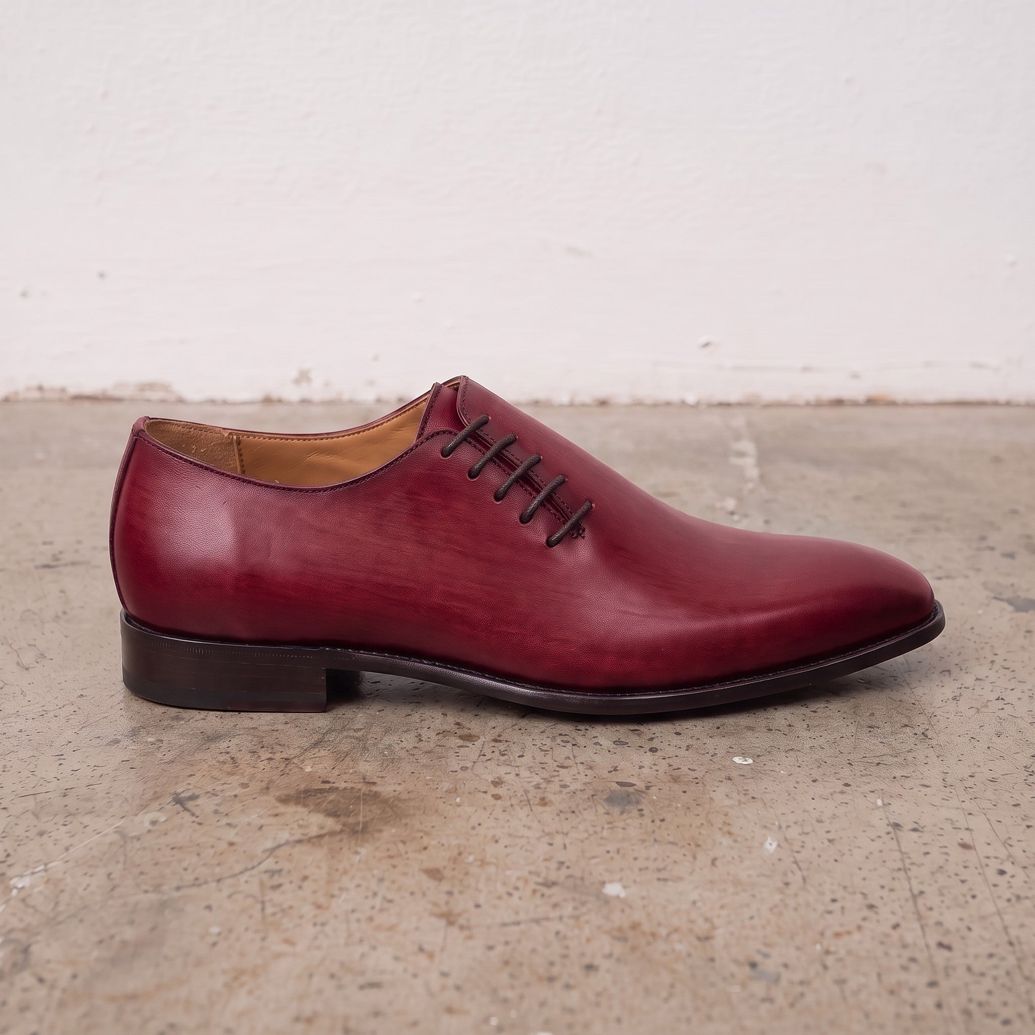 Men's Burgundy Wholecut Leather Oxfords — Perceval