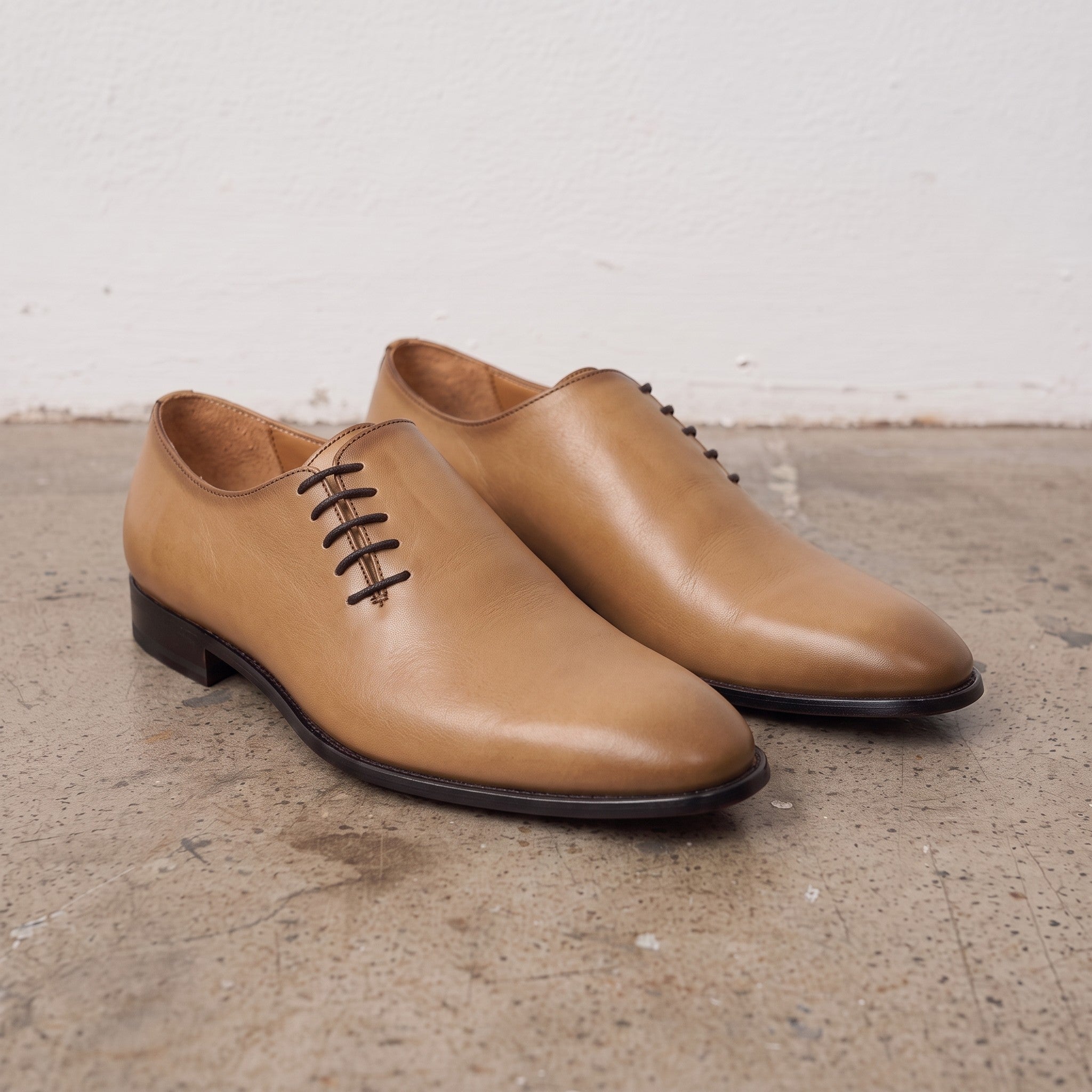 Men's Tan Wholecut Leather Oxfords — Perceval