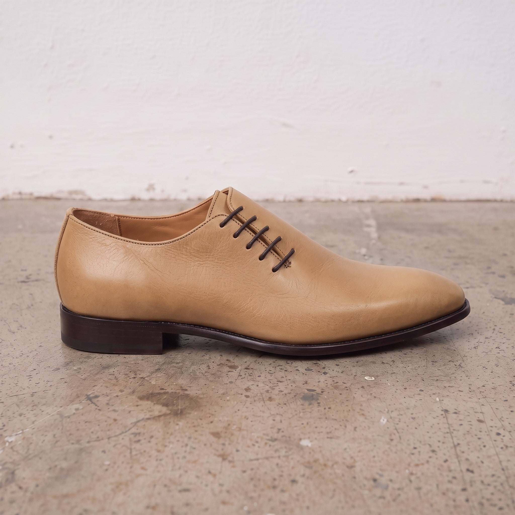Men's Tan Wholecut Leather Oxfords — Perceval