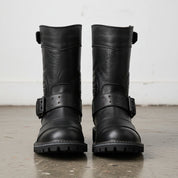 Men's Black Pebbled Leather Plain-Toe Biker Boots — Asfordby