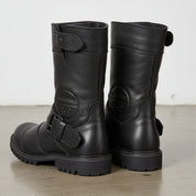 Men's Black Pebbled Leather Plain-Toe Biker Boots — Asfordby