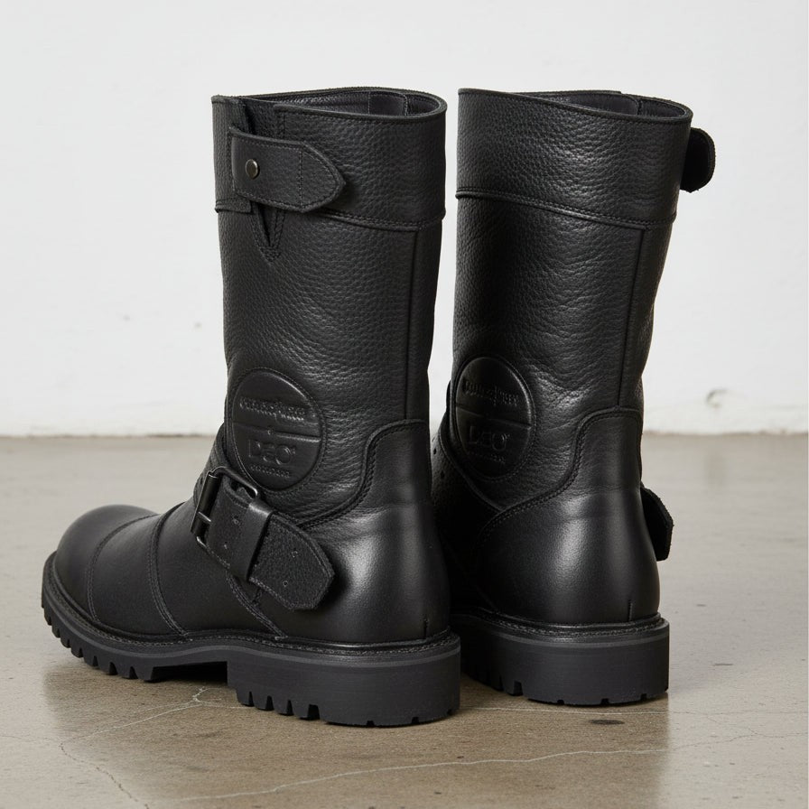 Men's Black Pebbled Leather Plain-Toe Biker Boots — Asfordby
