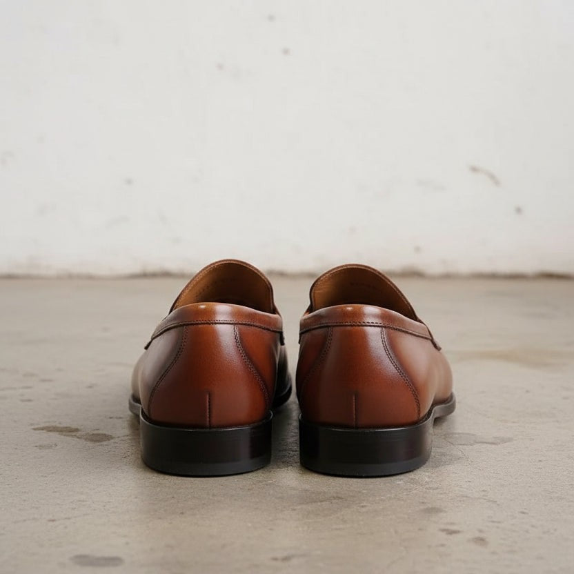 Men's Cognac and Dark Brown Apron-Toe Leather Penny Loafers — Sudbury