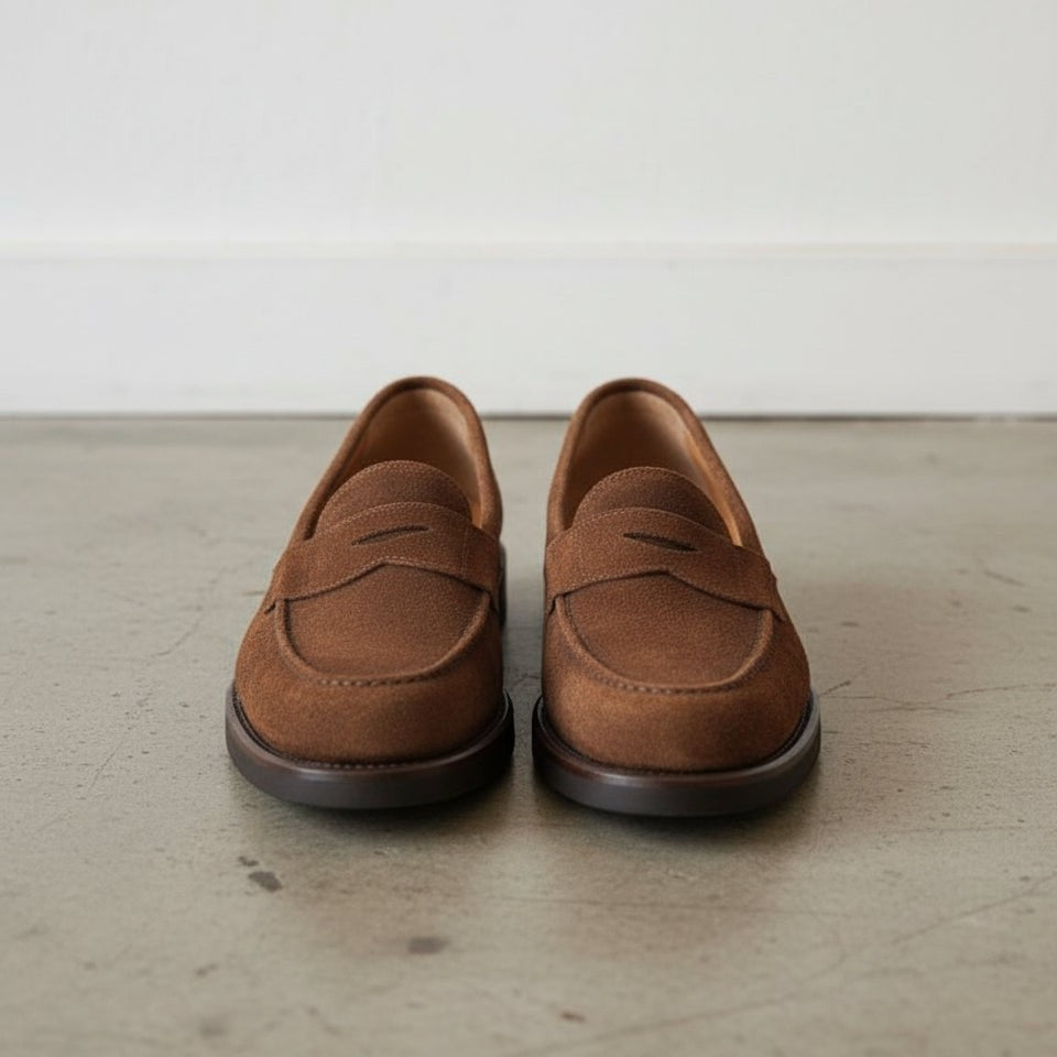 Men's Brown Suede Penny Loafers — Fuller