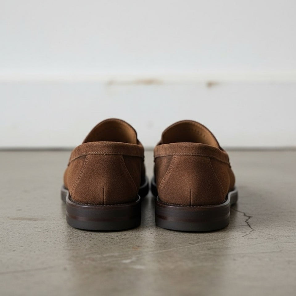 Men's Brown Suede Penny Loafers — Fuller
