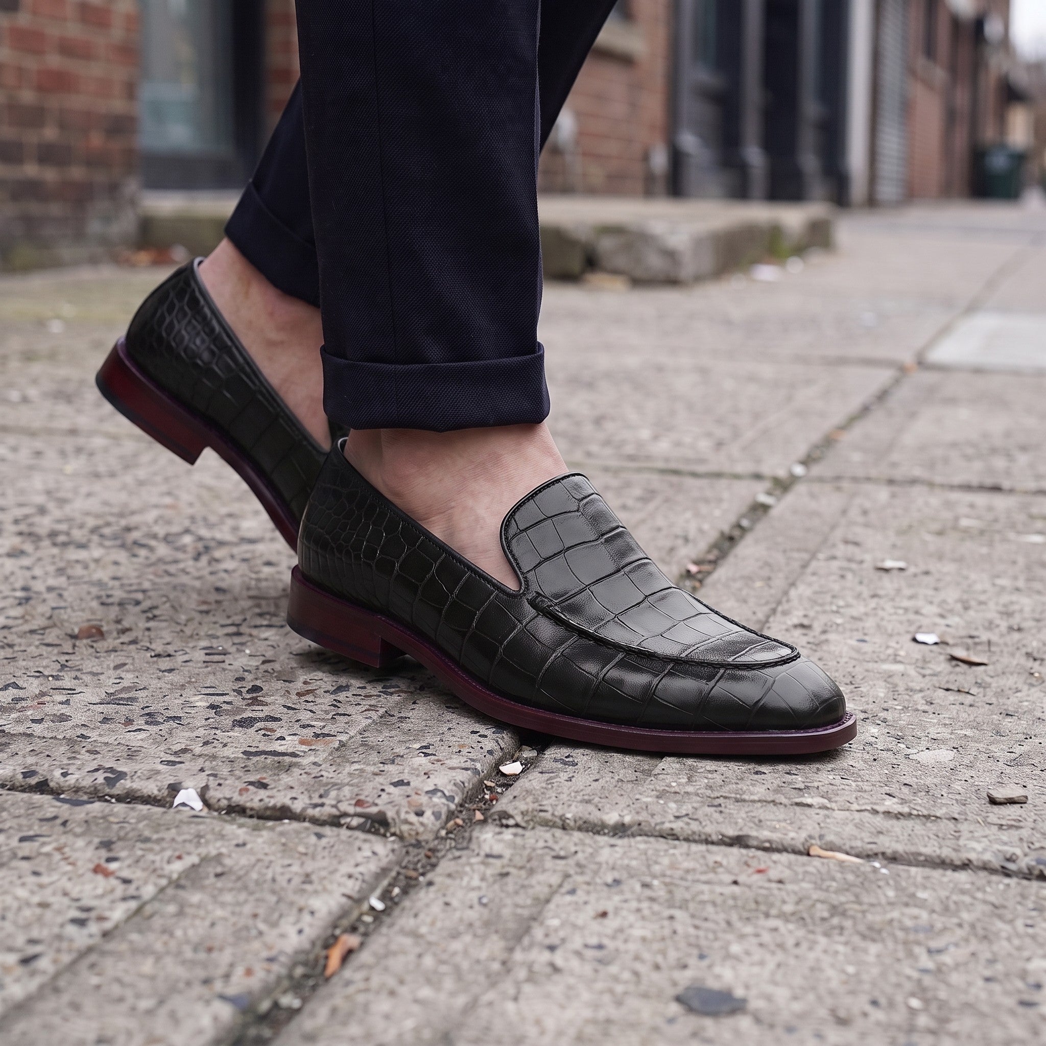 Men's Black Alligator-Embossed Leather Loafers — Hayley