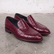 Men's Burgundy Alligator-Embossed Leather Loafers — Hayley