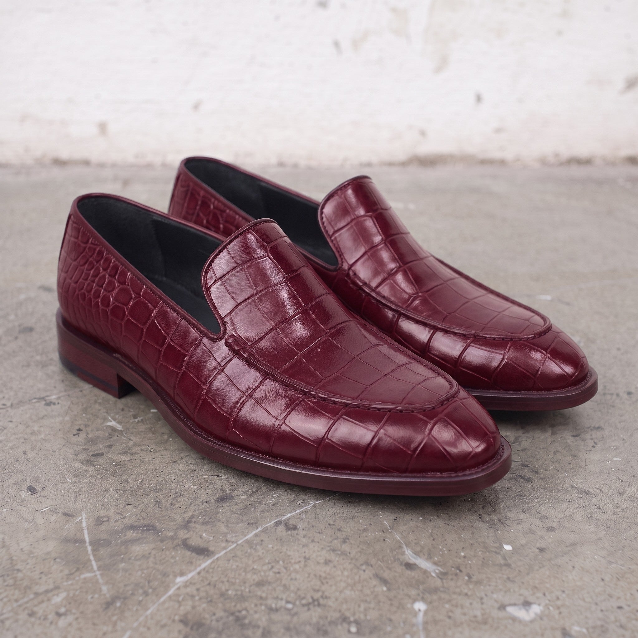 Men's Burgundy Alligator-Embossed Leather Loafers — Hayley