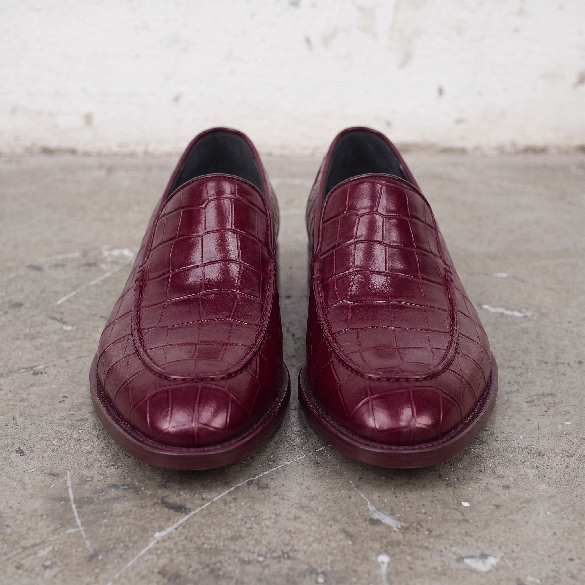 Men's Burgundy Alligator-Embossed Leather Loafers — Hayley
