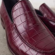 Men's Burgundy Alligator-Embossed Leather Loafers — Hayley