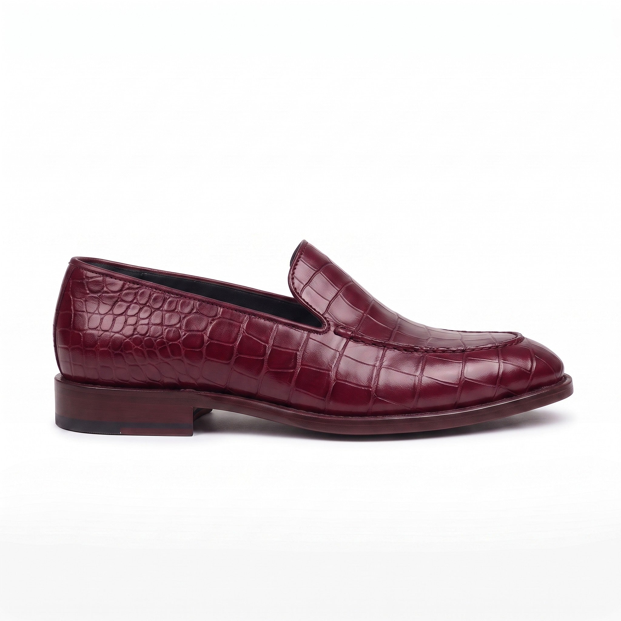 Men's Burgundy Alligator-Embossed Leather Loafers — Hayley