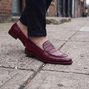 Men's Burgundy Alligator-Embossed Leather Loafers — Hayley