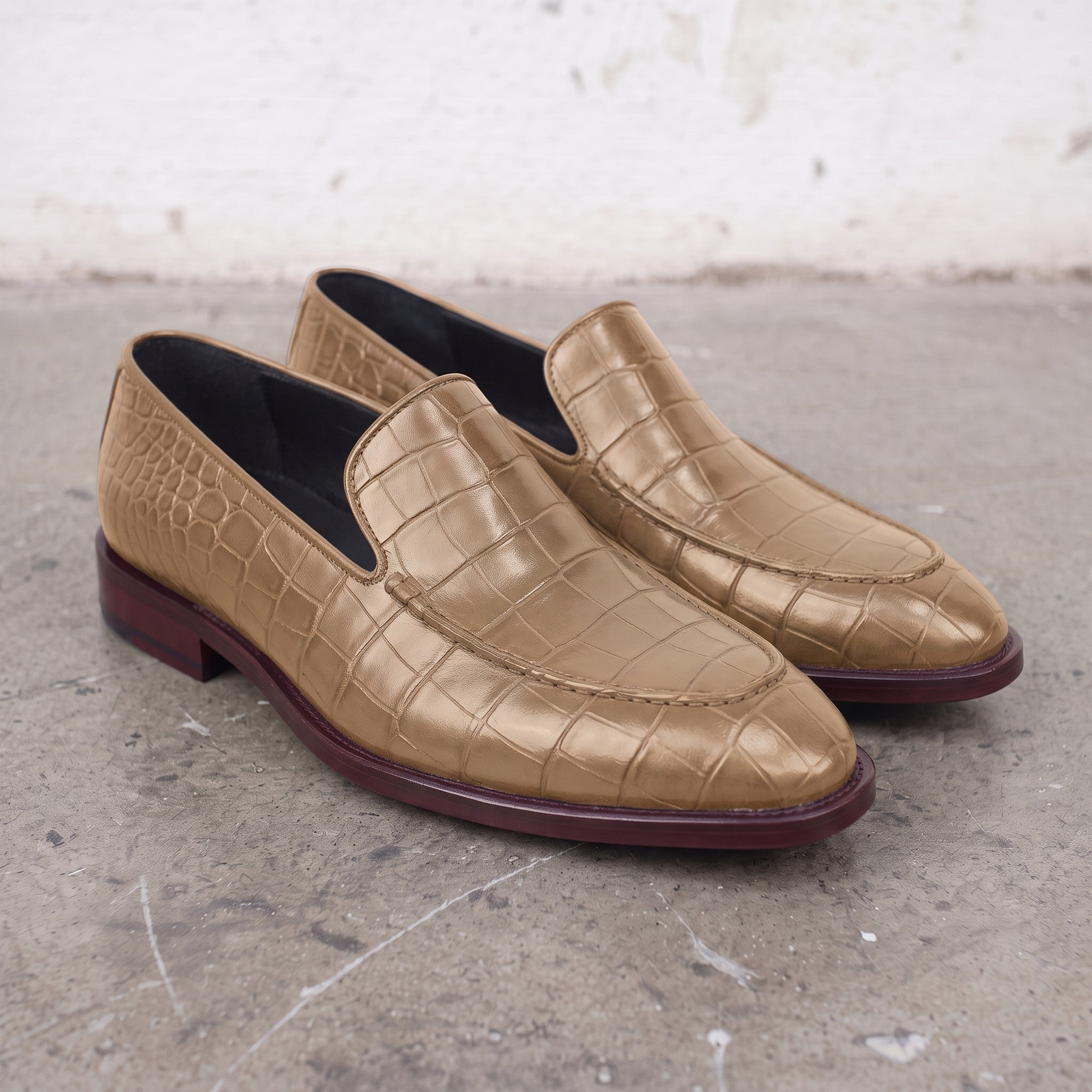Men's Tan Alligator-Embossed Leather Loafers — Hayley
