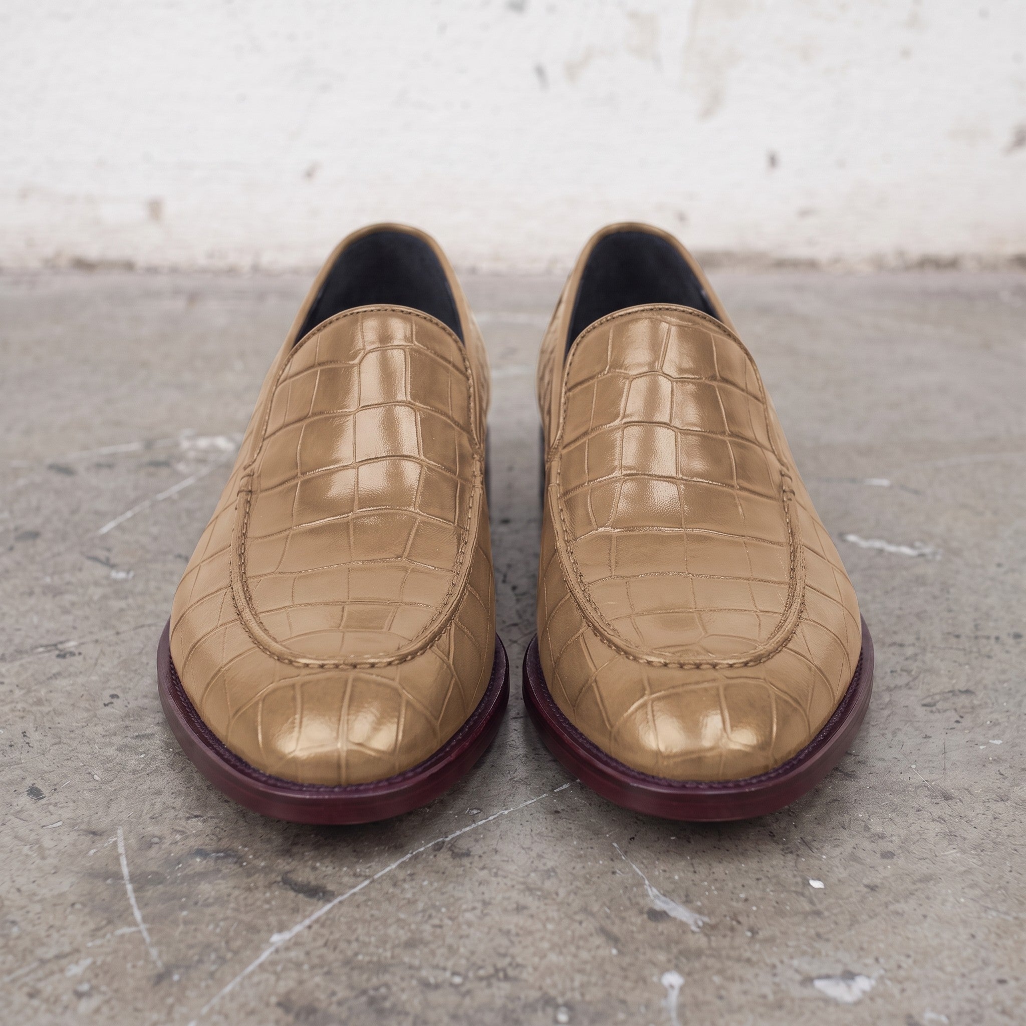 Men's Tan Alligator-Embossed Leather Loafers — Hayley