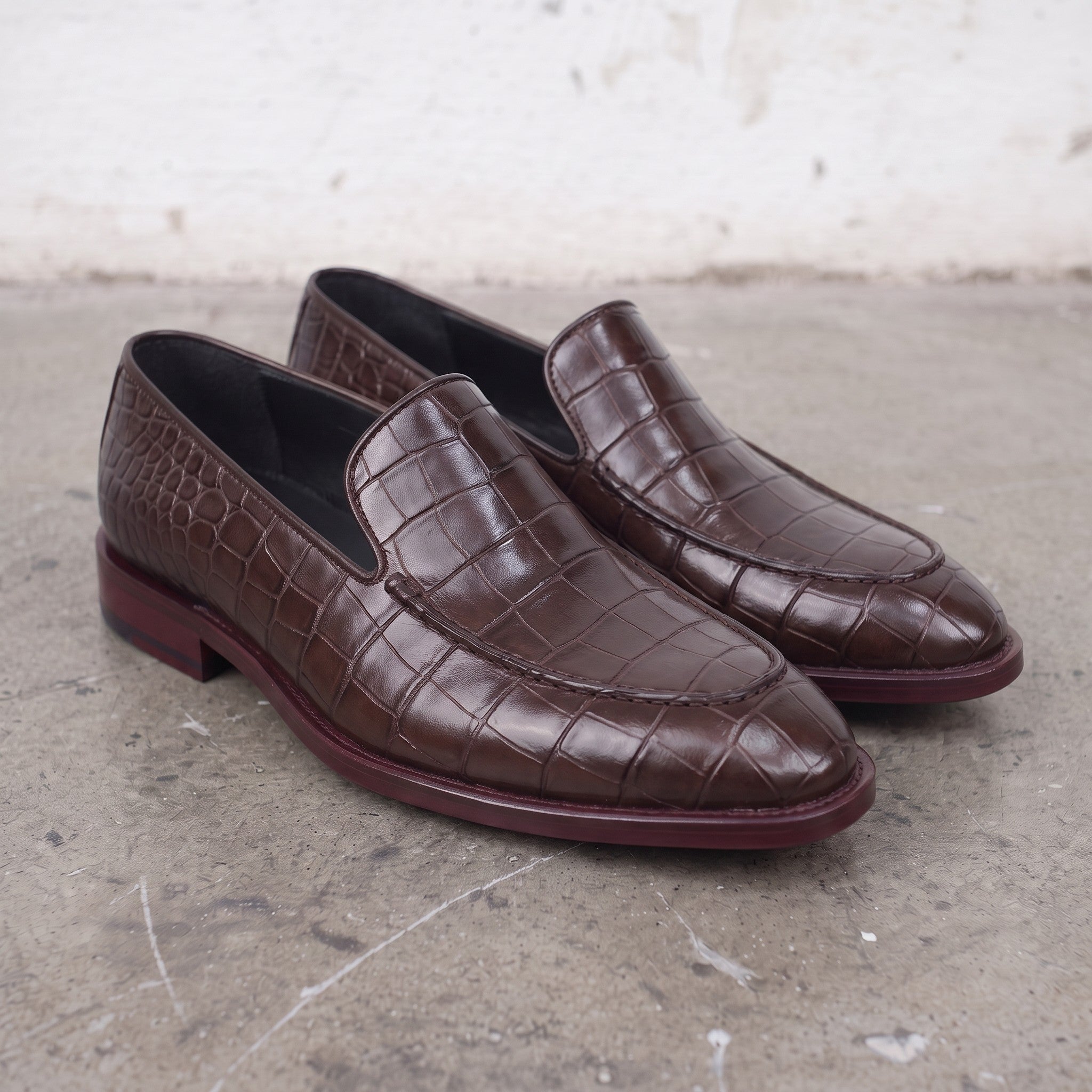 Men's Dark Brown Alligator-Embossed Leather Loafers — Hayley