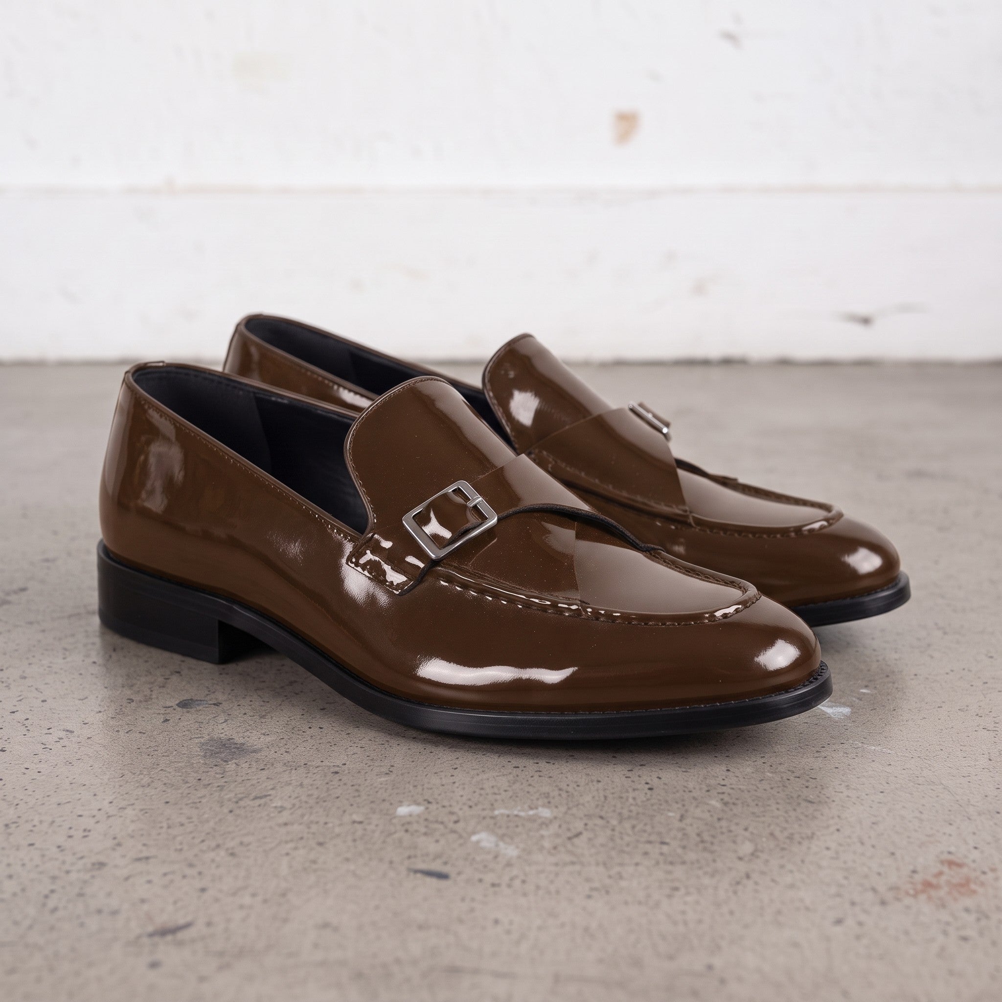 Men's Brown Patent Leather Monk Strap Loafers — Lofthouse
