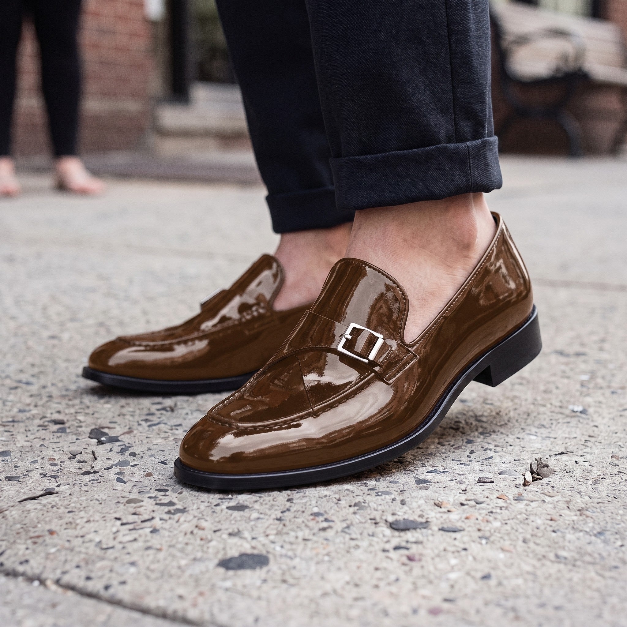 Men's Brown Patent Leather Monk Strap Loafers — Lofthouse