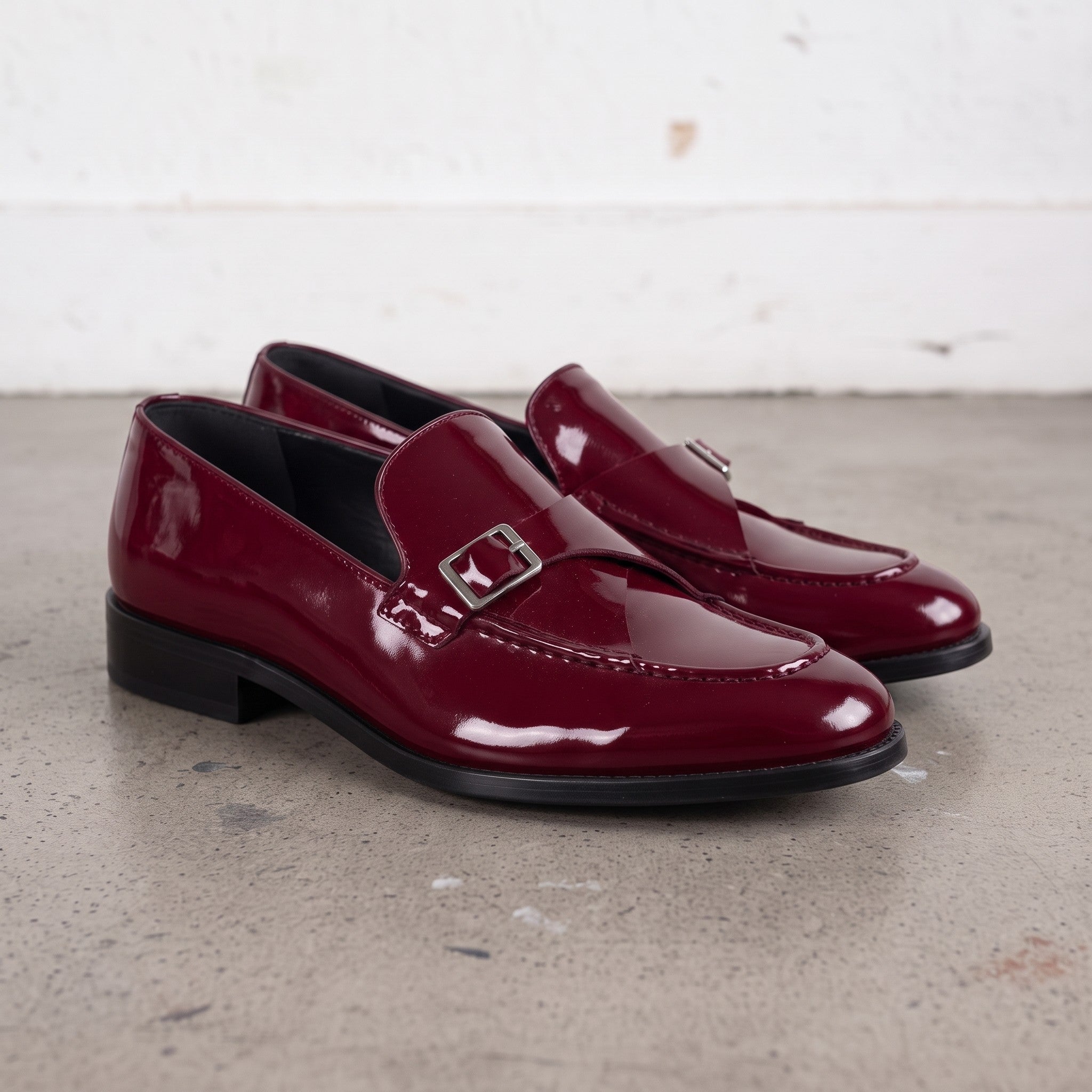 Men's Burgundy Patent Leather Monk Strap Loafers — Lofthouse