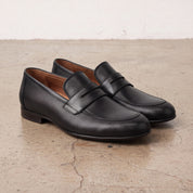 Men's Black Perforated Leather Penny Loafers — Warwick