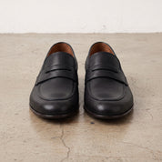 Men's Black Perforated Leather Penny Loafers — Warwick