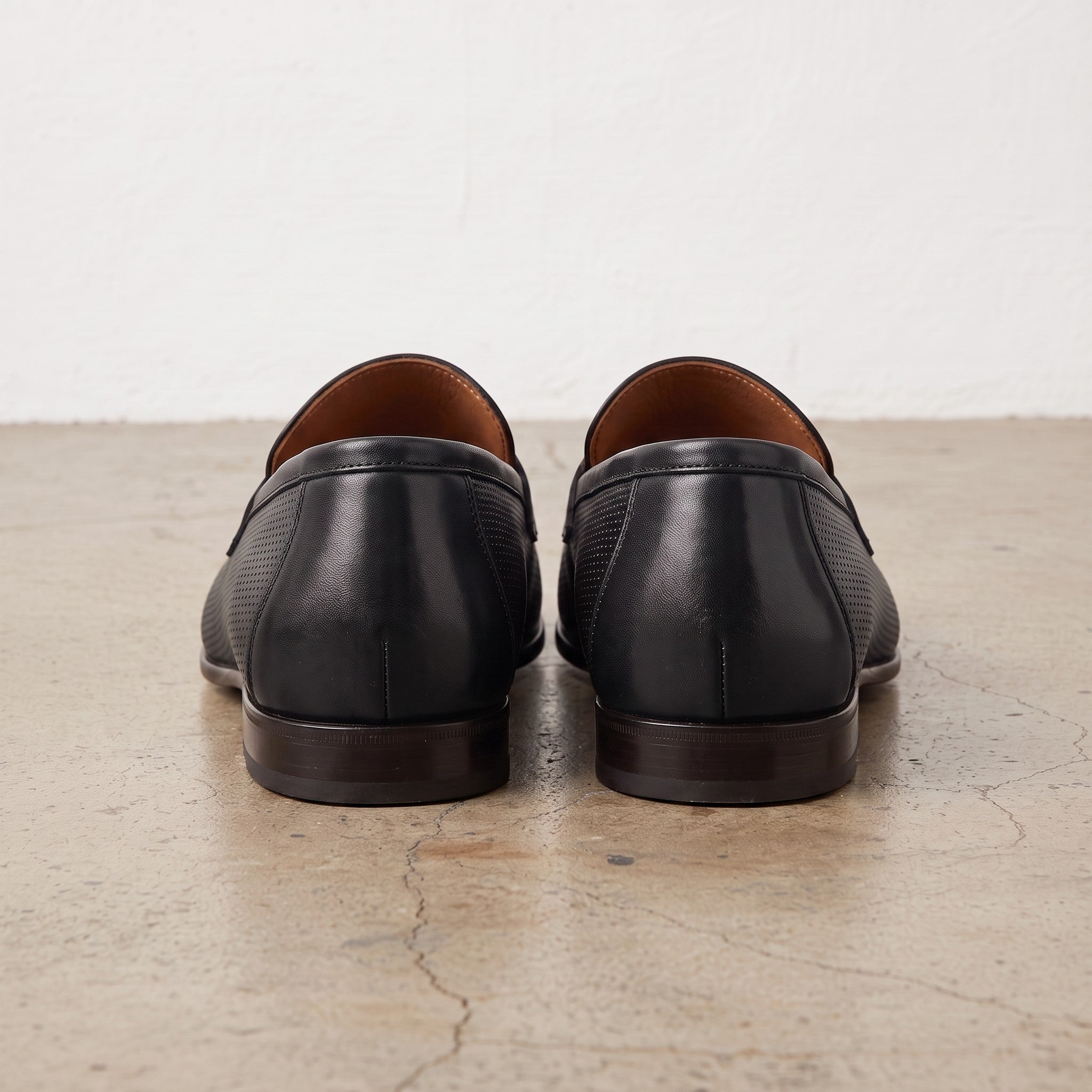 Men's Black Perforated Leather Penny Loafers — Warwick