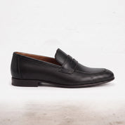 Men's Black Perforated Leather Penny Loafers — Warwick