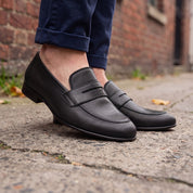 Men's Black Perforated Leather Penny Loafers — Warwick