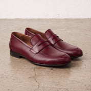 Men's Burgundy Perforated Leather Penny Loafers — Warwick