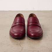 Men's Burgundy Perforated Leather Penny Loafers — Warwick