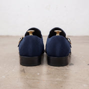 Men's Navy Blue Plain-Toe Suede Monk Strap Shoes — Goddard