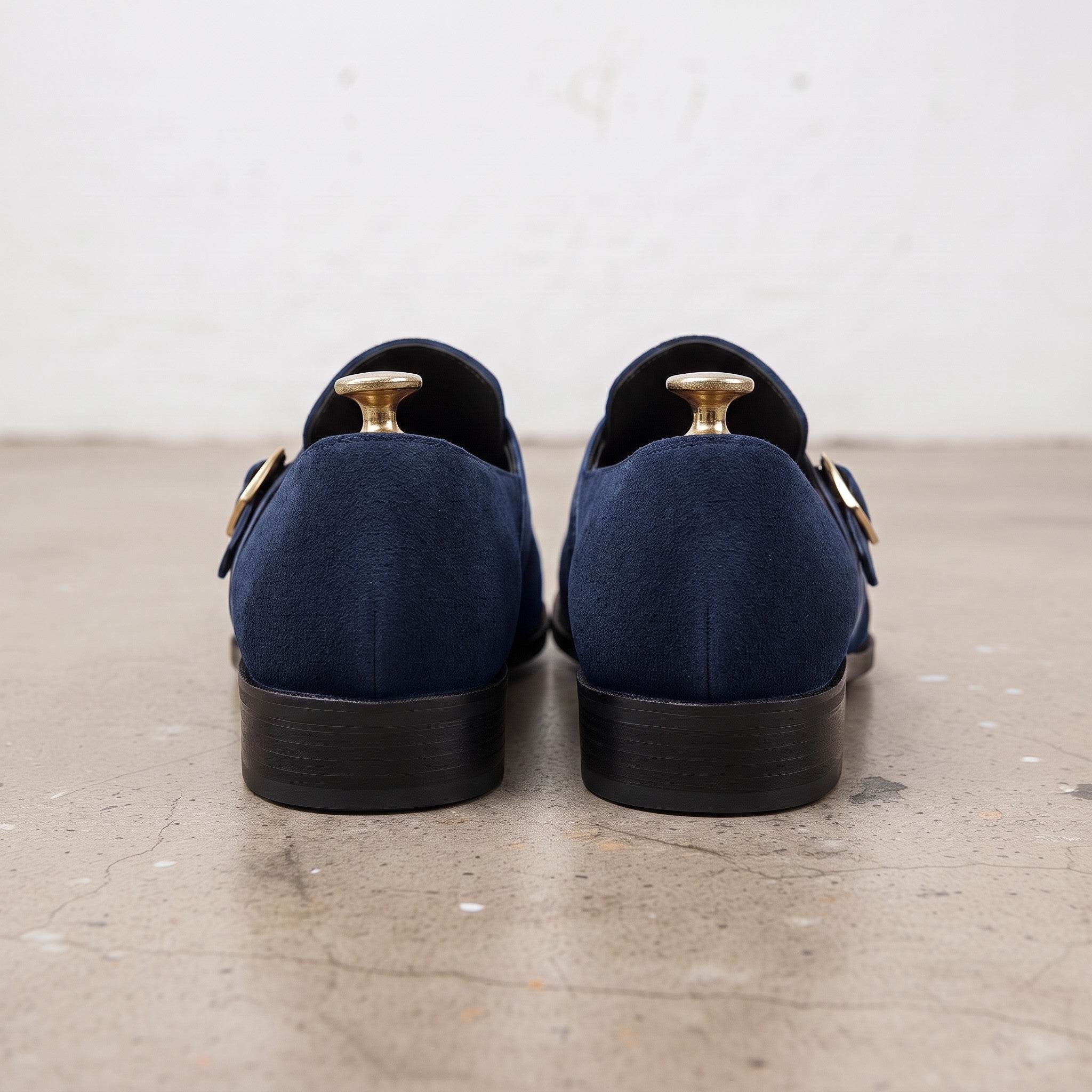 Men's Navy Blue Plain-Toe Suede Monk Strap Shoes — Goddard