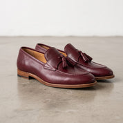 Men's Burgundy Apron-Toe Leather Tassel Loafers — Atley