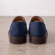 Men's Navy Blue Apron-Toe Suede Penny Loafers — Thornbury