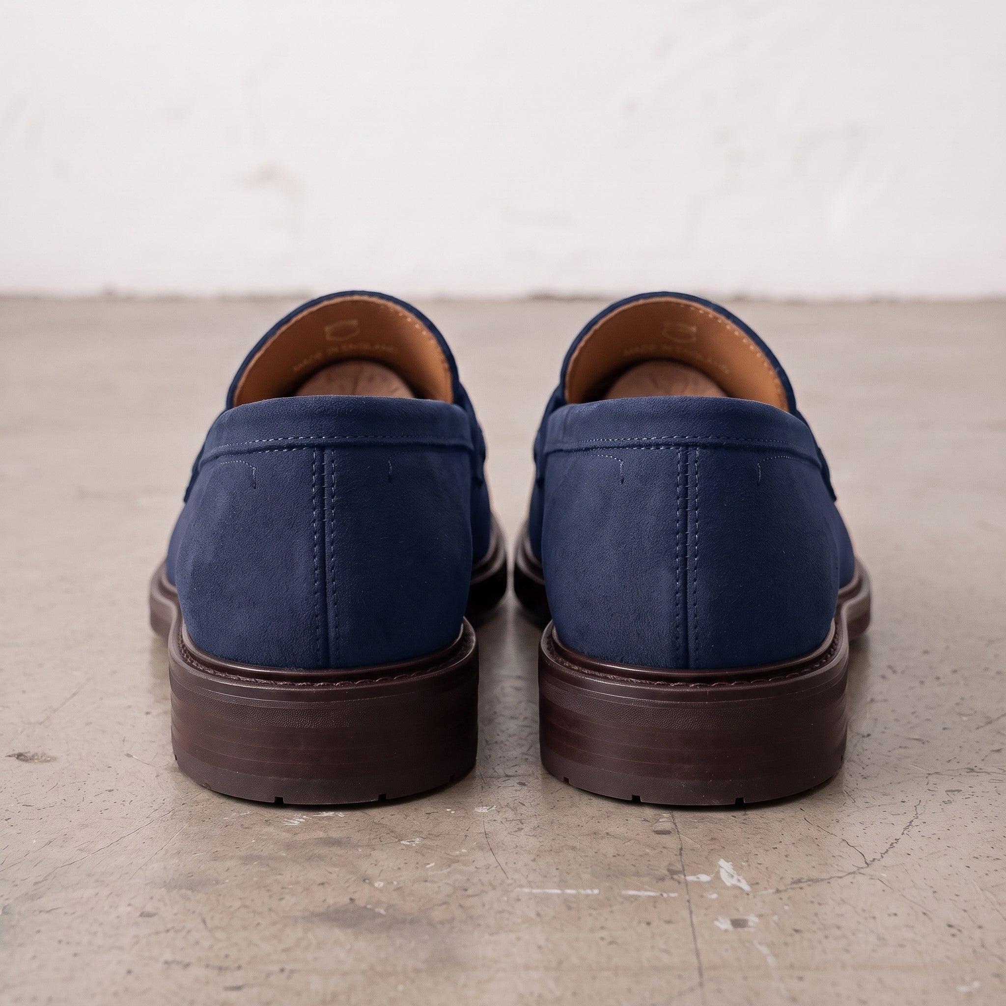Men's Navy Blue Apron-Toe Suede Penny Loafers — Thornbury