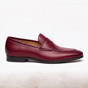 Men's Burgundy Apron-Toe Leather Penny Loafers — Bradley