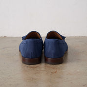 Men's Navy Blue Apron-Toe Suede Tassel Loafers — Crawshaw
